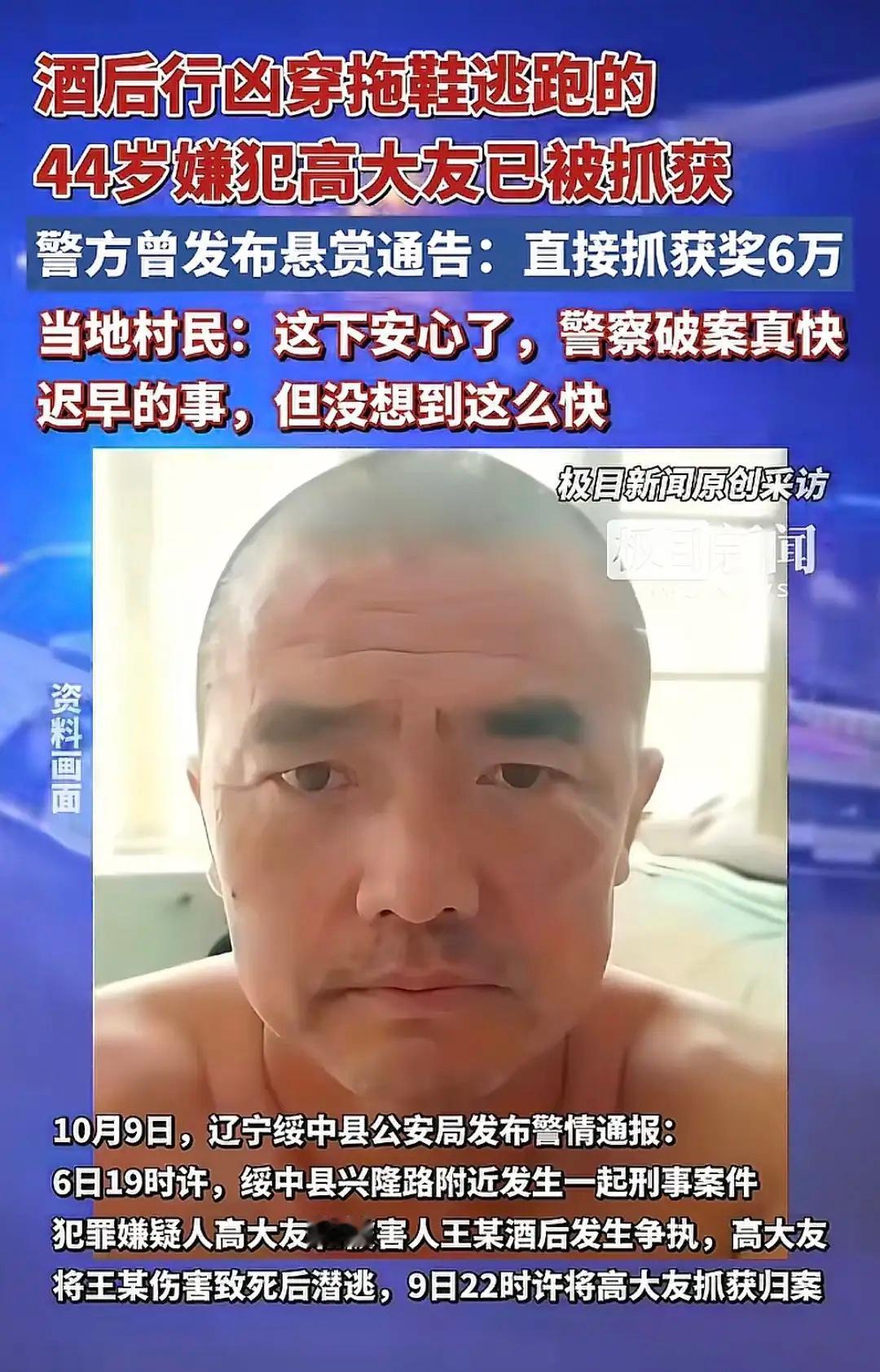 悬赏令这回真见效了。高大友逃了三天三夜，到底还是落网。附近村民总算能睡个安稳