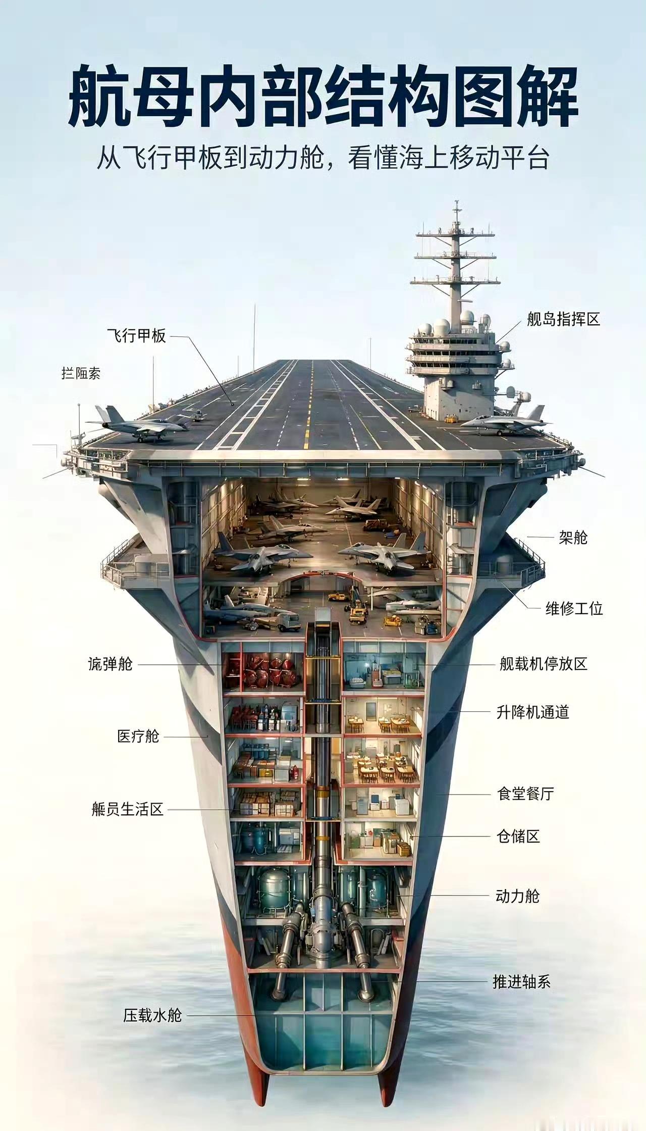 网友：制造一艘航母有多难？看看结构就知道了，真是一座移动的战斗城堡。