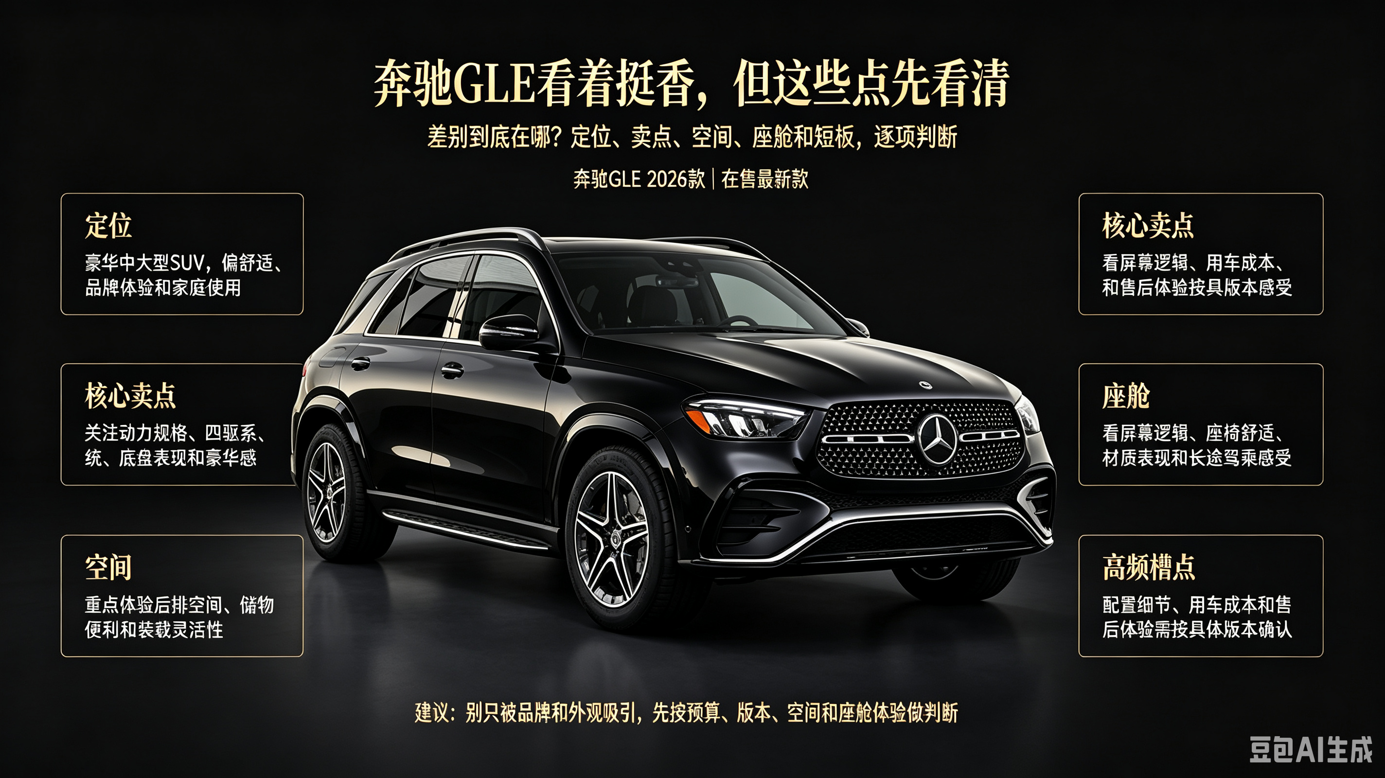 奔驰GLE作为豪华中大型SUV，主打舒适驾乘与品牌质感，很适合家庭出行。底盘与四驱表现出色，座舱用料