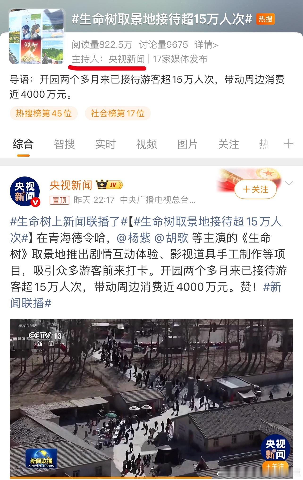 生命树取景地接待超15万人次别人夸剧都是YXH主持人，《生命树》都是央妈自己。从