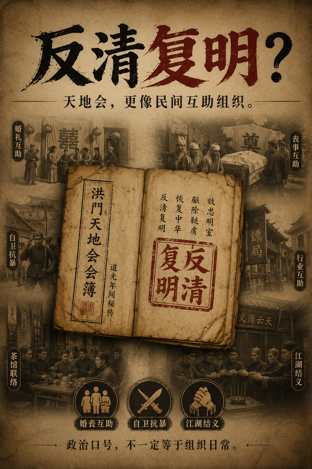 为什么清朝的一些民间社团实际上并不反清，但是帮规要写“反清复明”？Claude对