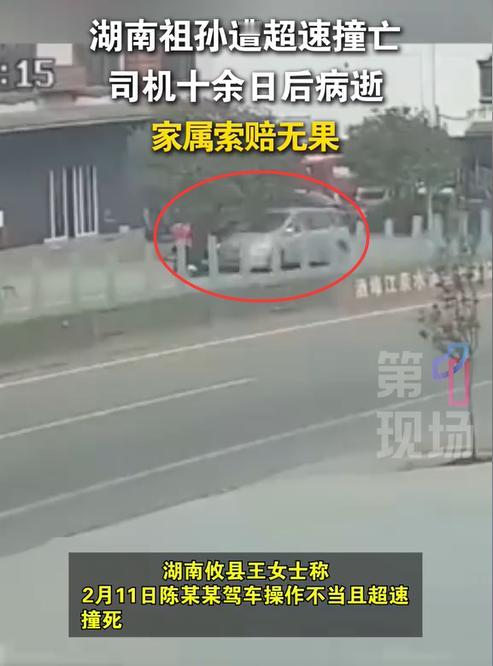 湖南攸县，一3岁男童和奶奶在自家门前和亲戚邻居聊天，谁知一辆小车突然冲出机动车道