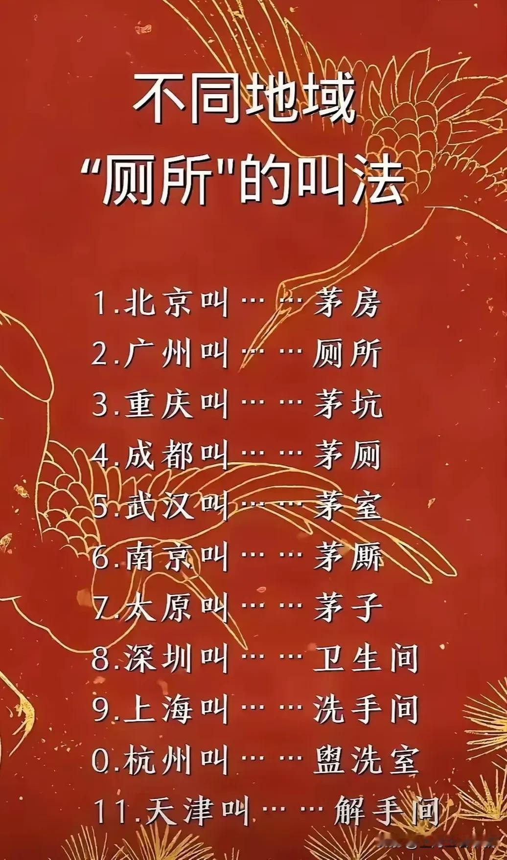 真是没想到啊！一个厕所在全国很多城市，称呼却完全不同。在我们上海，称之为“洗手间