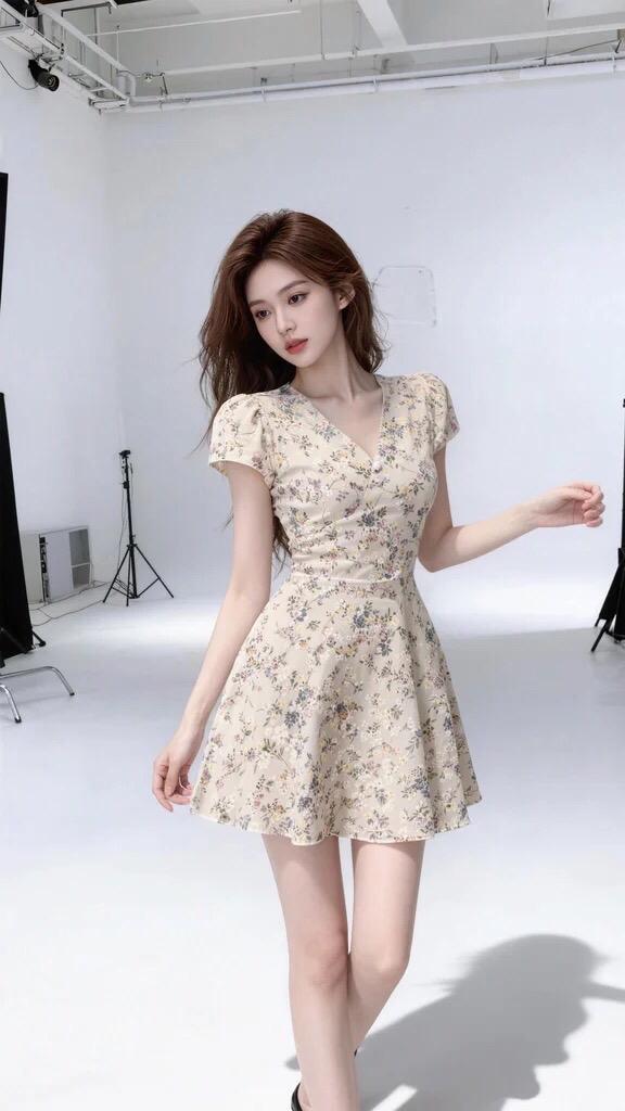 夏季温柔碎花连衣裙小个子韩版时尚碎花高腰连衣裙甜美少女连衣裙粉色碎花裙搭配