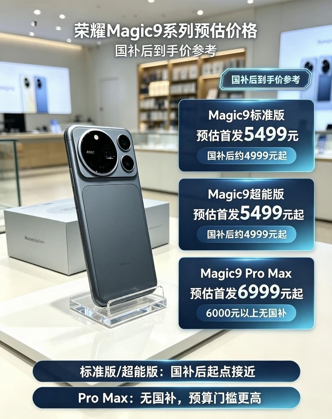 来来来！预测一下magic9系价格，这个预测我一向很准。荣耀magic9系配