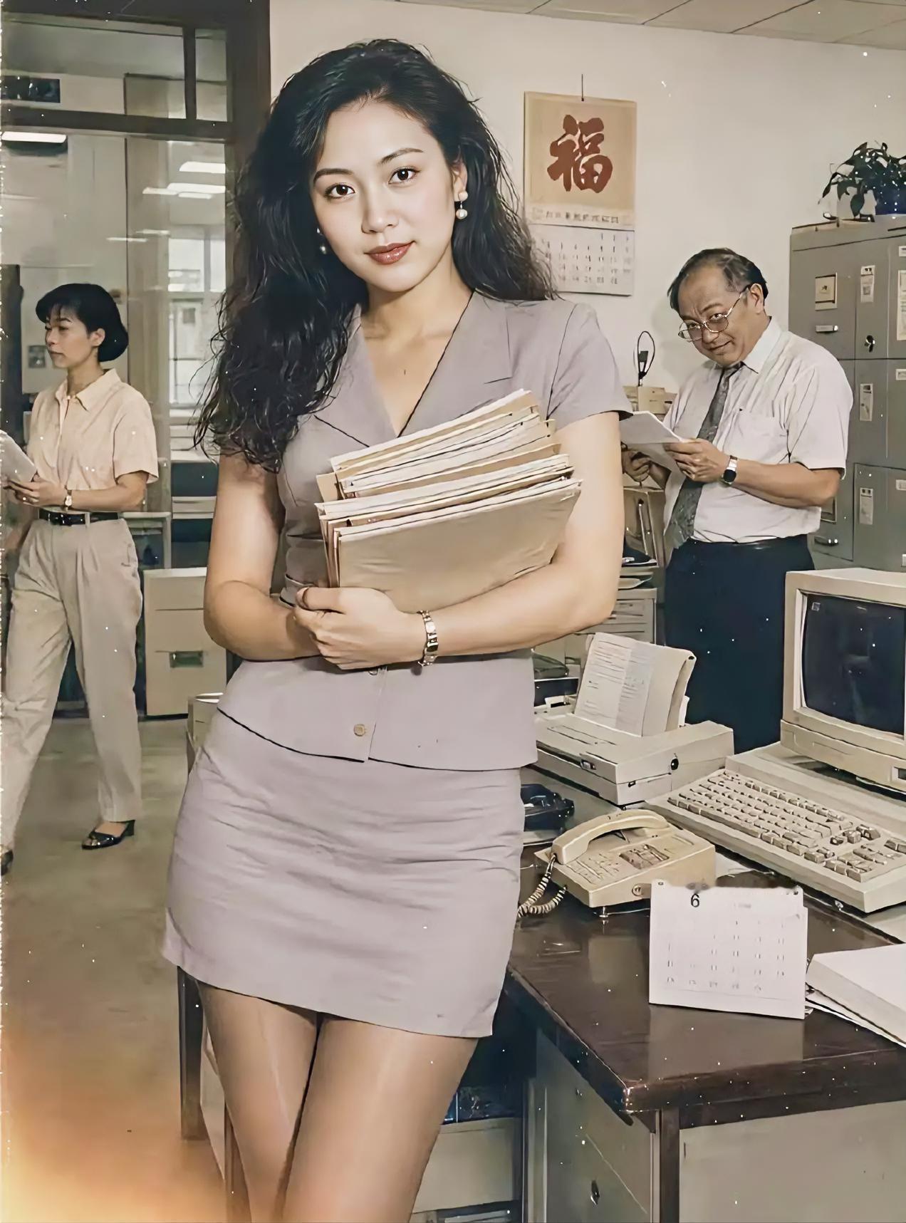 上世纪的深圳，厂办的漂亮秘书。后面港方经理，贼眉鼠眼的，太猥琐了！