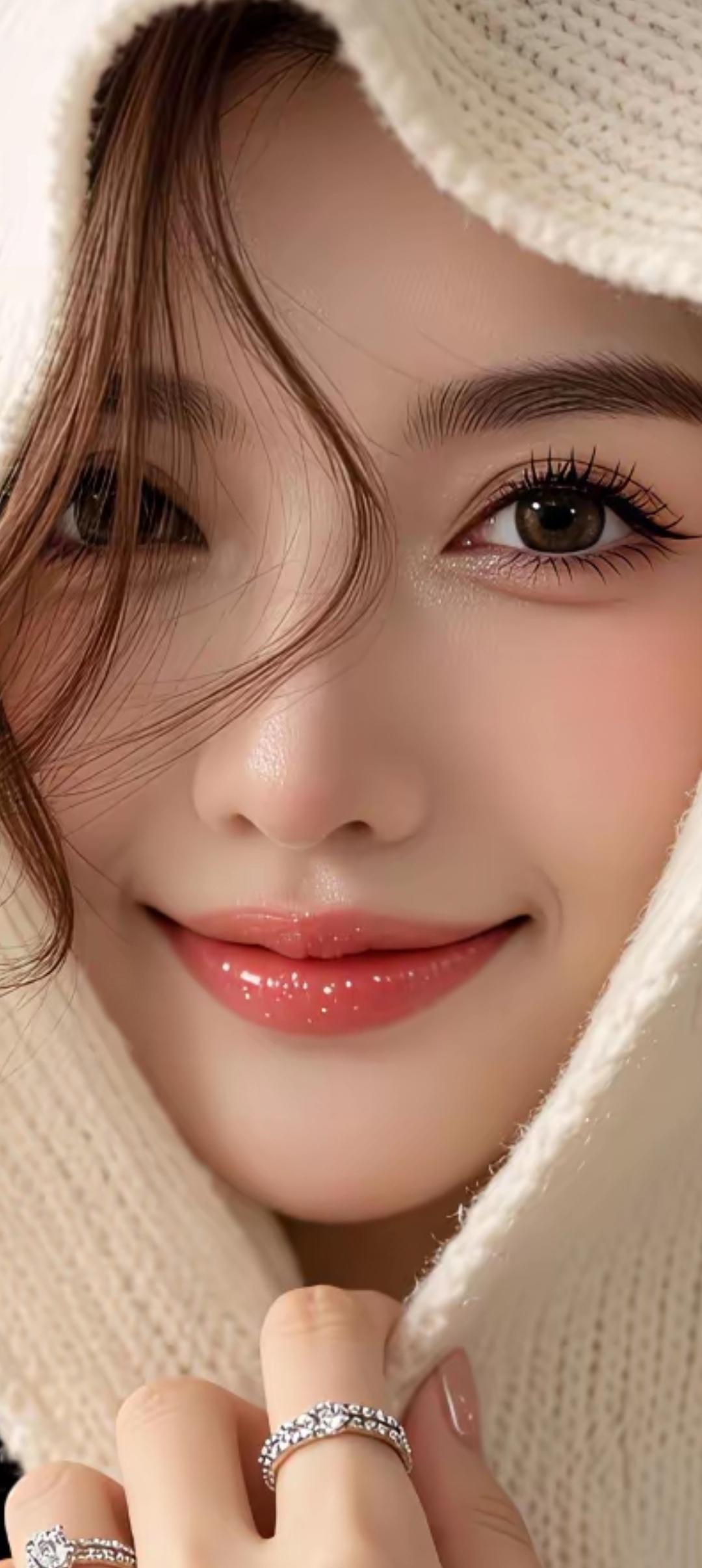 温柔甜美的冬日穿搭，闪闪发光的戒指点缀细节。🌟✨