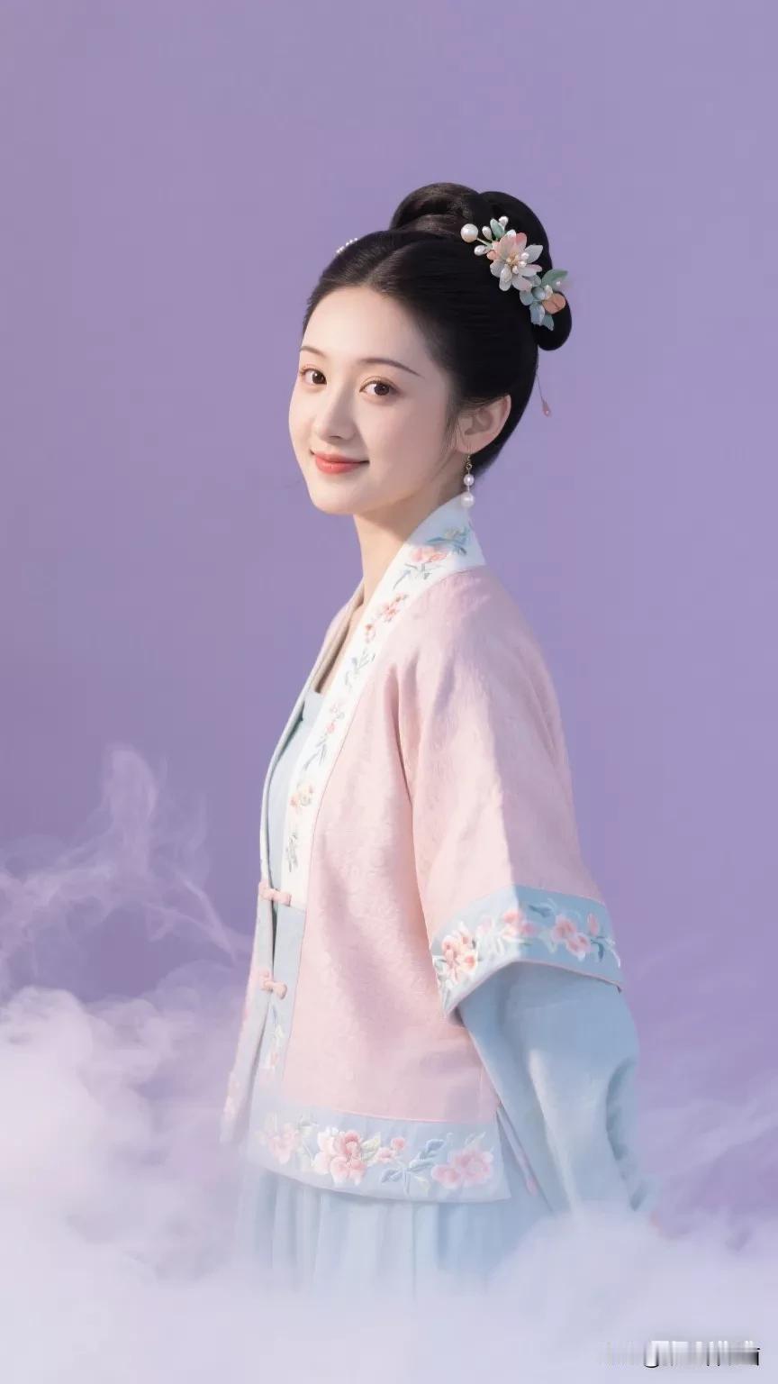 古典美人，粉黛轻妆，花簪玉簪，云雾缭绕，宛如仙境。张立启原创书画AI作品古仕女发