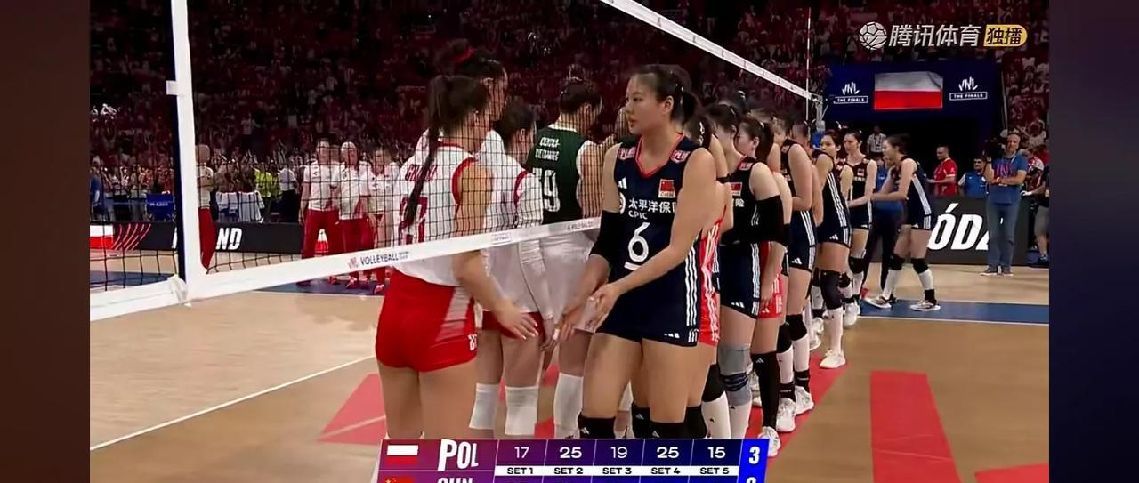 女排世联赛，中国女排2-3负于波兰女排，25:17，20:25，25:19，19