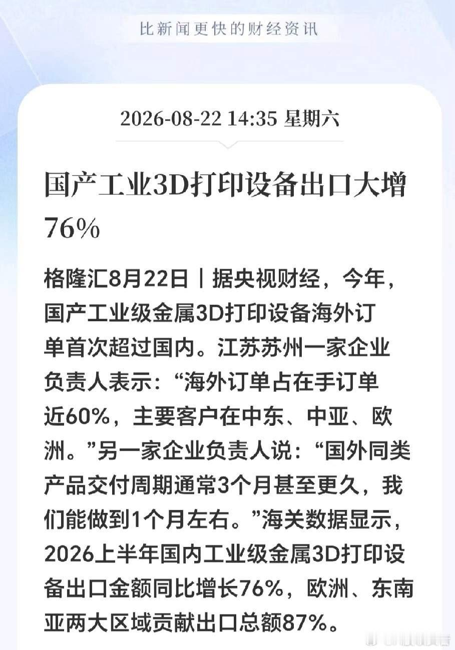 周末分享2个大利好消息！不出意外的情况下，下周这两板块或许直接跳空！1.周末爆大消息！国产工业3D打
