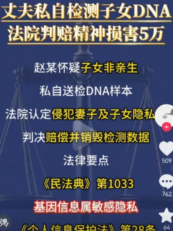 男子自行检测子女DNA，被妻子告上法庭，不仅要销毁检测结果，还被判决赔偿5万元精