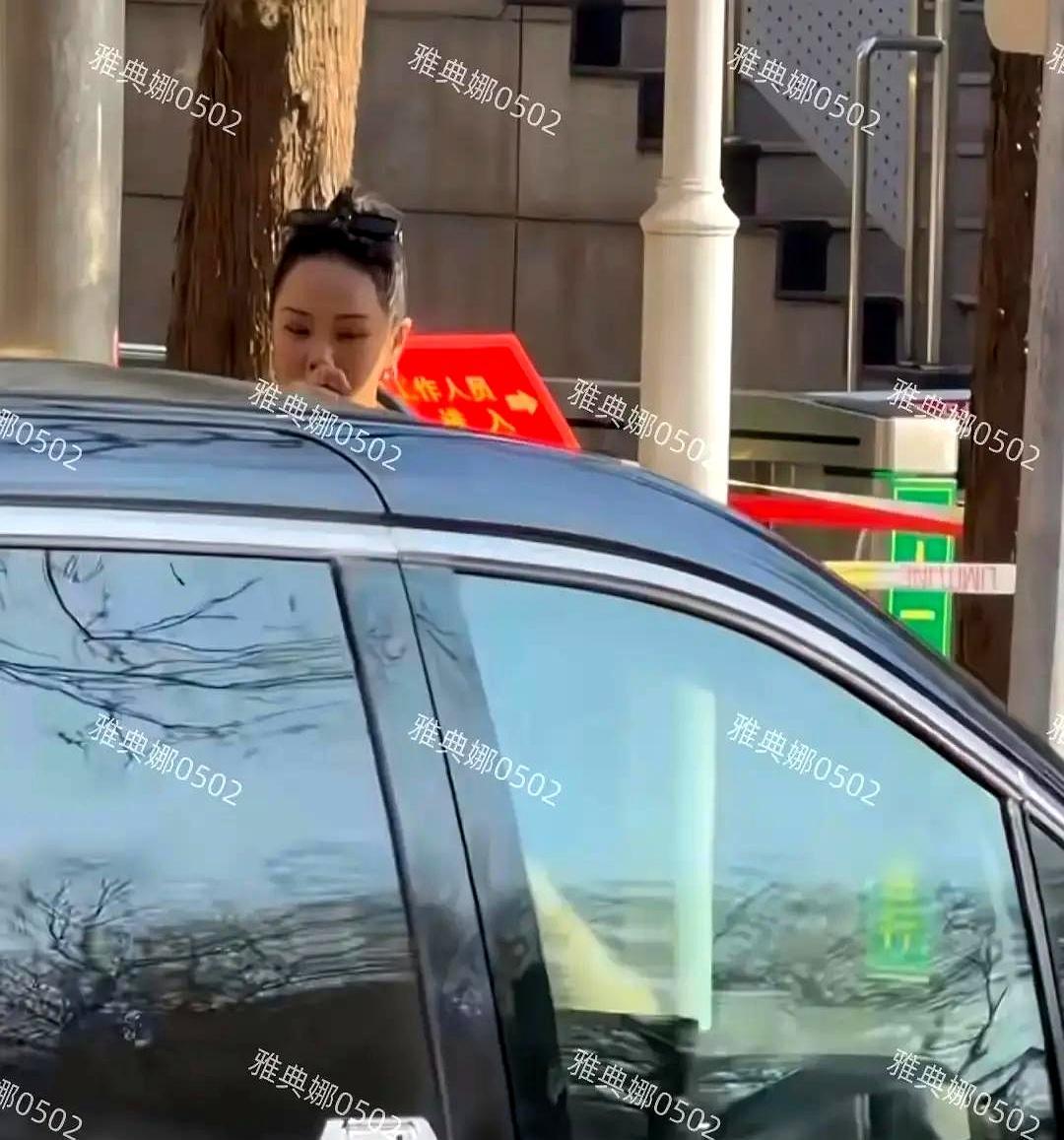 57岁伊能静同一天的两张脸，一张25岁，一张像大妈。蓝色呢子大衣，她对着路