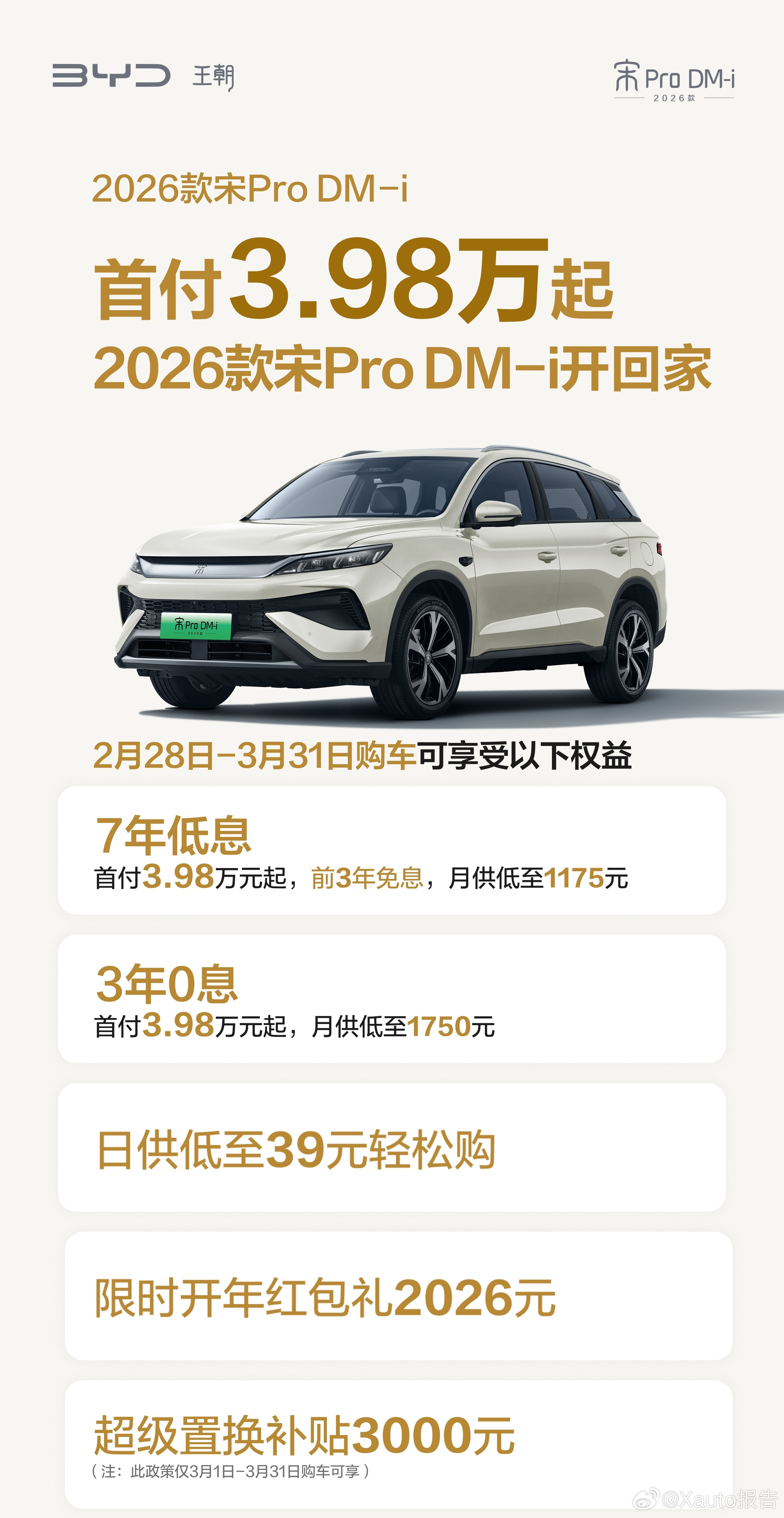 比亚迪宋家族限时金融礼遇上线3月2日，比亚迪汽车针对宋家族（宋ProDM-i、