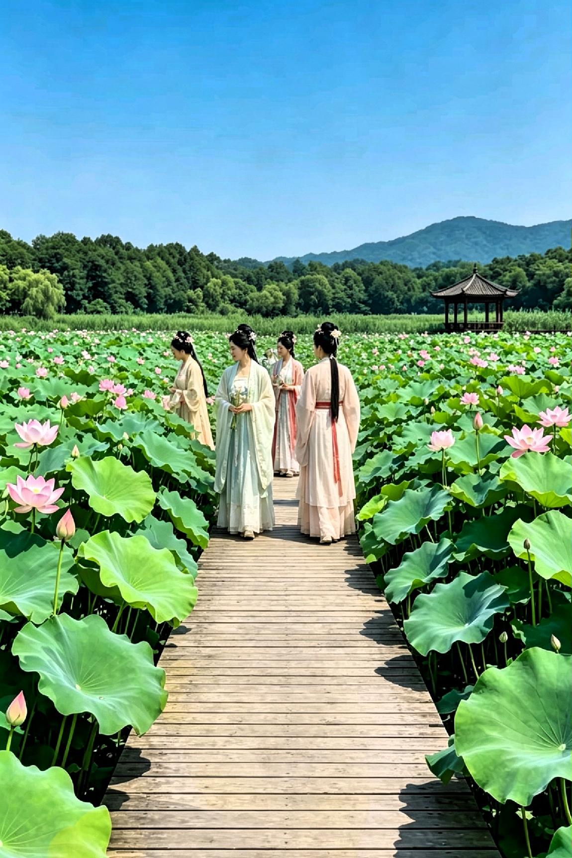 　　　　《观荷雅咏》碧水澄塘绽素华，亭亭玉立映流霞。翠盘叠翠凝清泫，