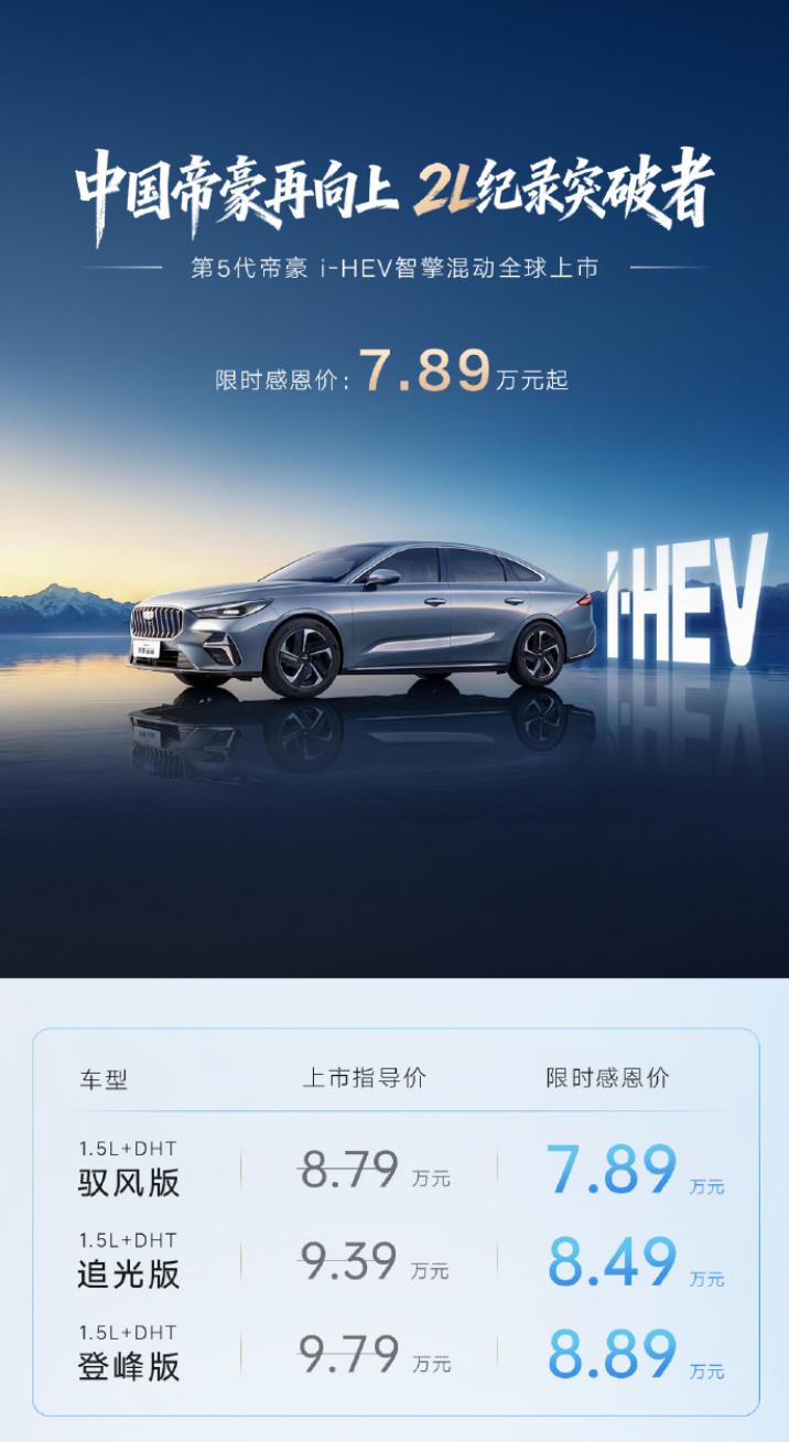 【权益价7.89万起，吉利帝豪i-HEV智擎混动上市】日前，第5代帝豪i-HEV