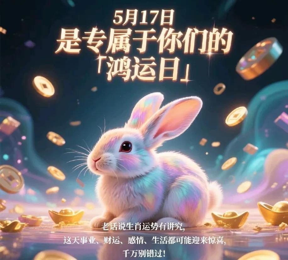 属兔的朋友们看过来！民间热传，5月17日是专属于你们的「鸿运日」，有望「四喜临