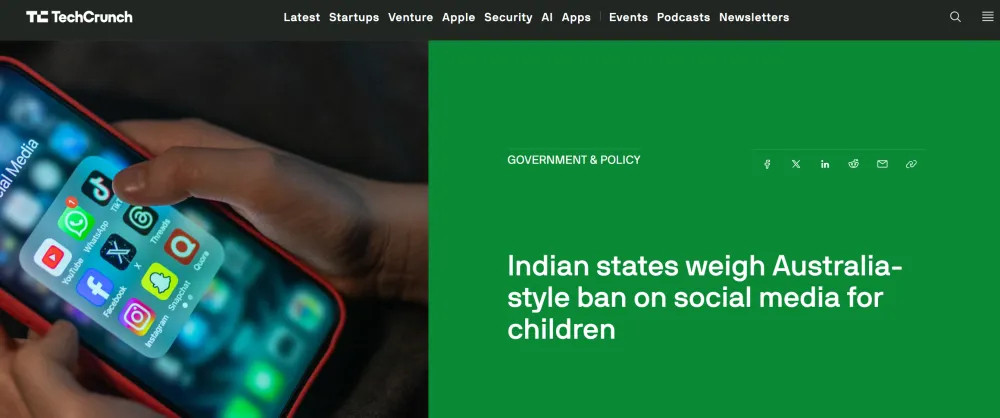 印度各邦拟效仿澳大利亚, 禁止16岁以下未成年人使用社交媒体