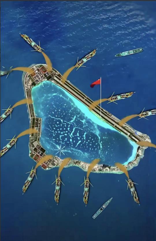 不要再说给黄岩岛填岛了，这是不现实的，我们只能守，黄岩岛周围，出了泻湖范围，水深