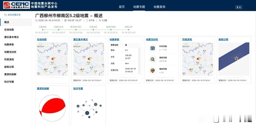 刚刚柳州的朋友告诉我又发生地震了，手机预警是5.4级，查了一下中国地震台网的正式