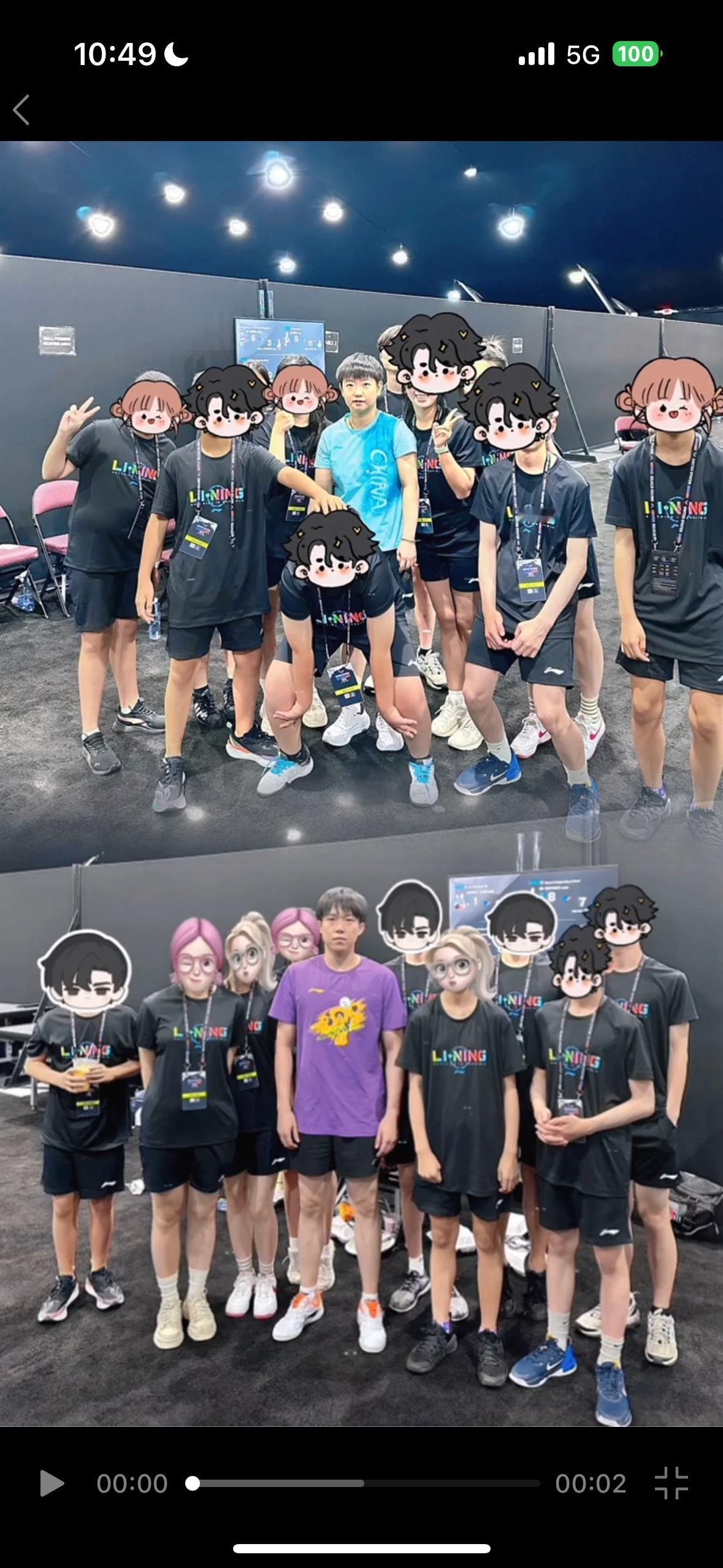 莎头的合照，一个被包围，一个当头牌，不愧是大哥！大家都很懂，和莎莎合照都是蹲下