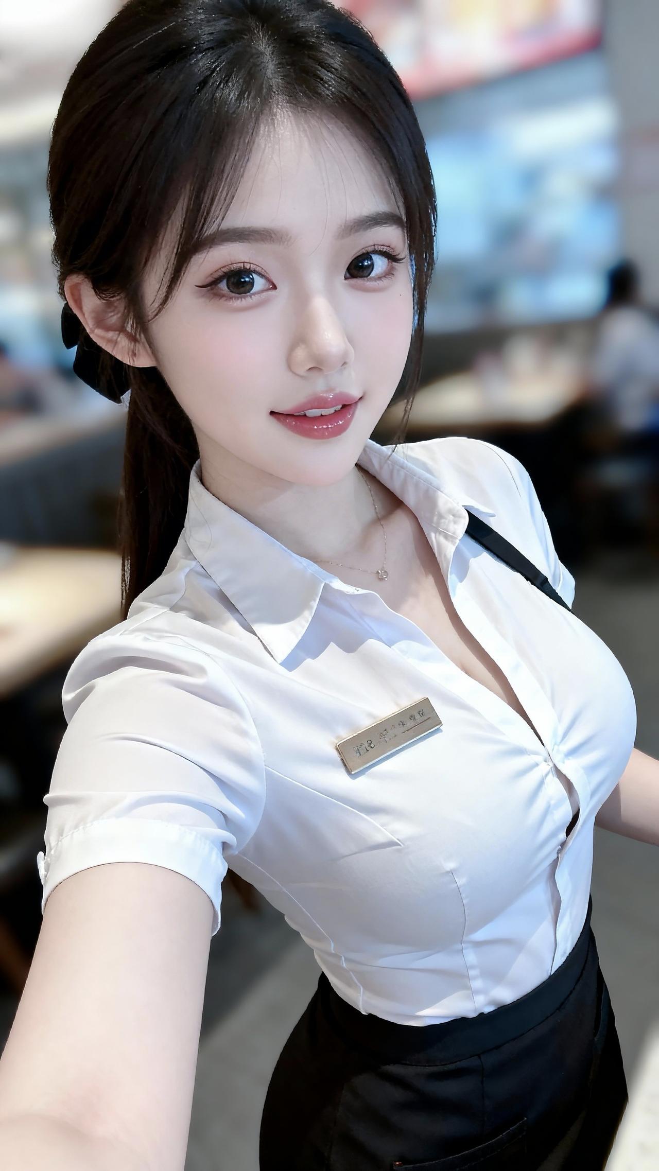 纯天然美女系列有这颜值的服务员，店里肯定人山人海