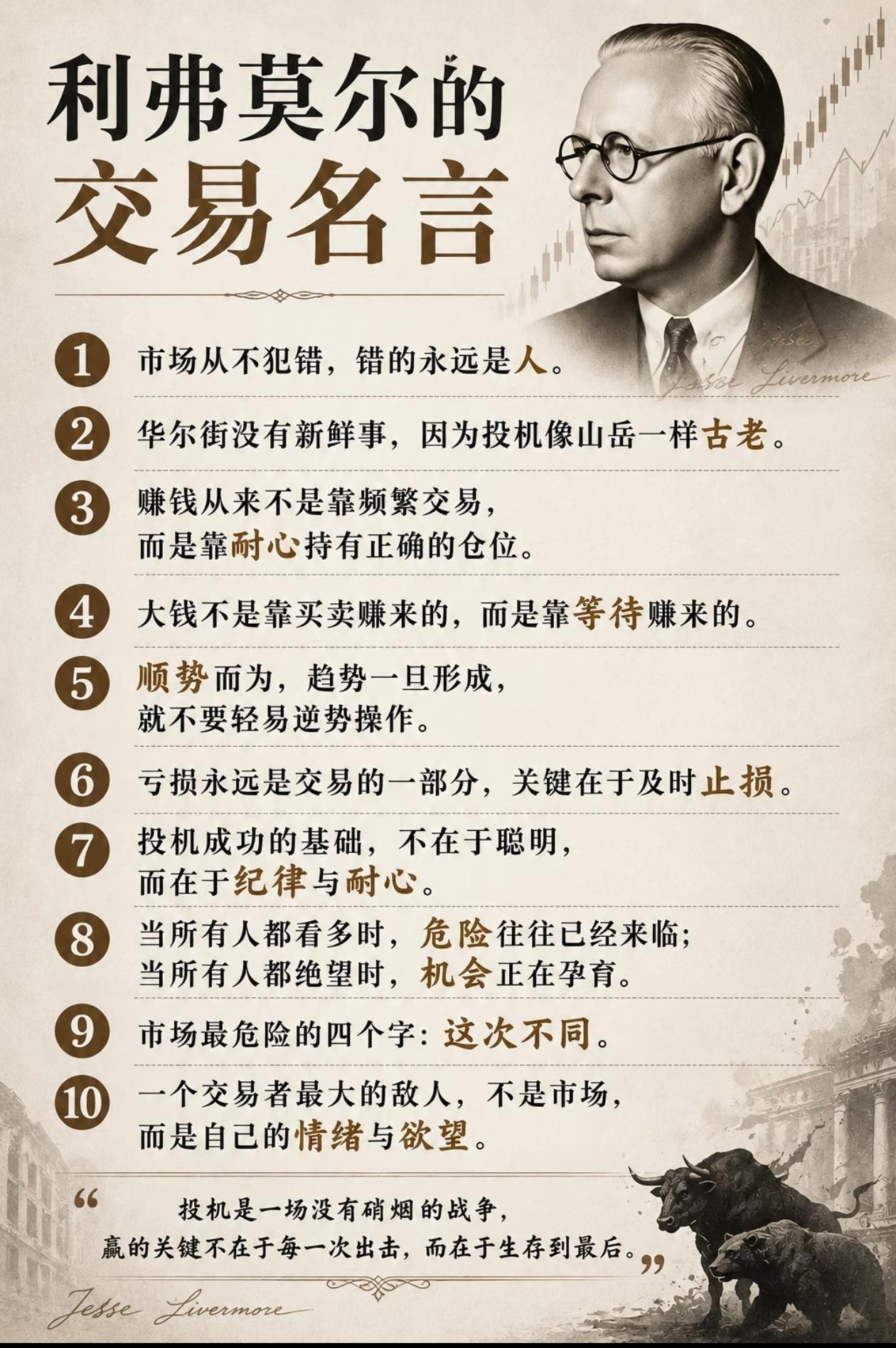 读懂利弗莫尔这10句话，少走十年交易弯路百年投机传奇利弗莫尔，句句戳透交易