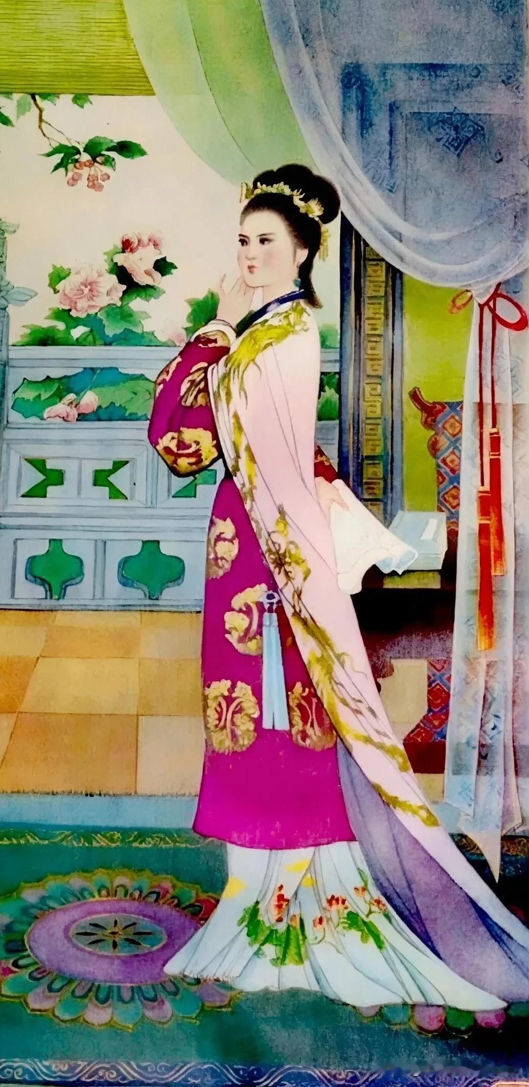 花间美人影，锦衣映月明。