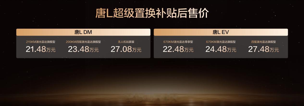 比亚迪唐L也同样推出了两个版本的新车型。唐LEV：售价22.48万