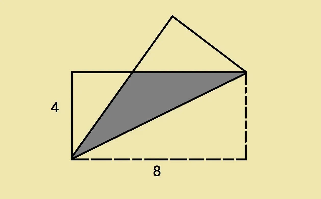 这道题全军覆没！小升初：长方形的宽是4，长是8，翻折后，求阴影部分的面积。