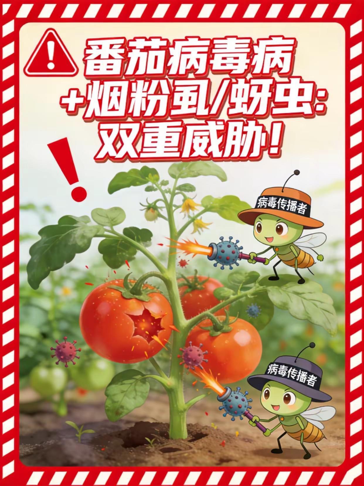 番茄病毒病+烟粉虱/蚜虫，防治配方！。番茄种植病毒病烟粉虱