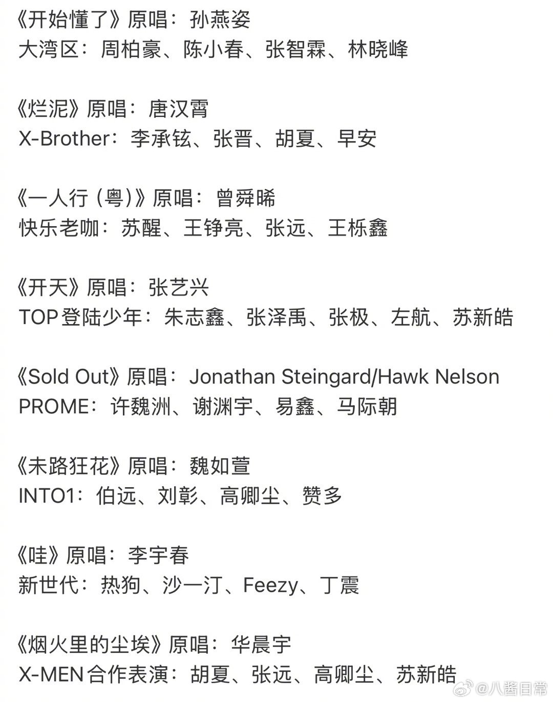 披荆斩棘5一公分组选曲1️⃣《开始懂了》大湾区：周柏豪、陈小春、张智霖、林晓峰