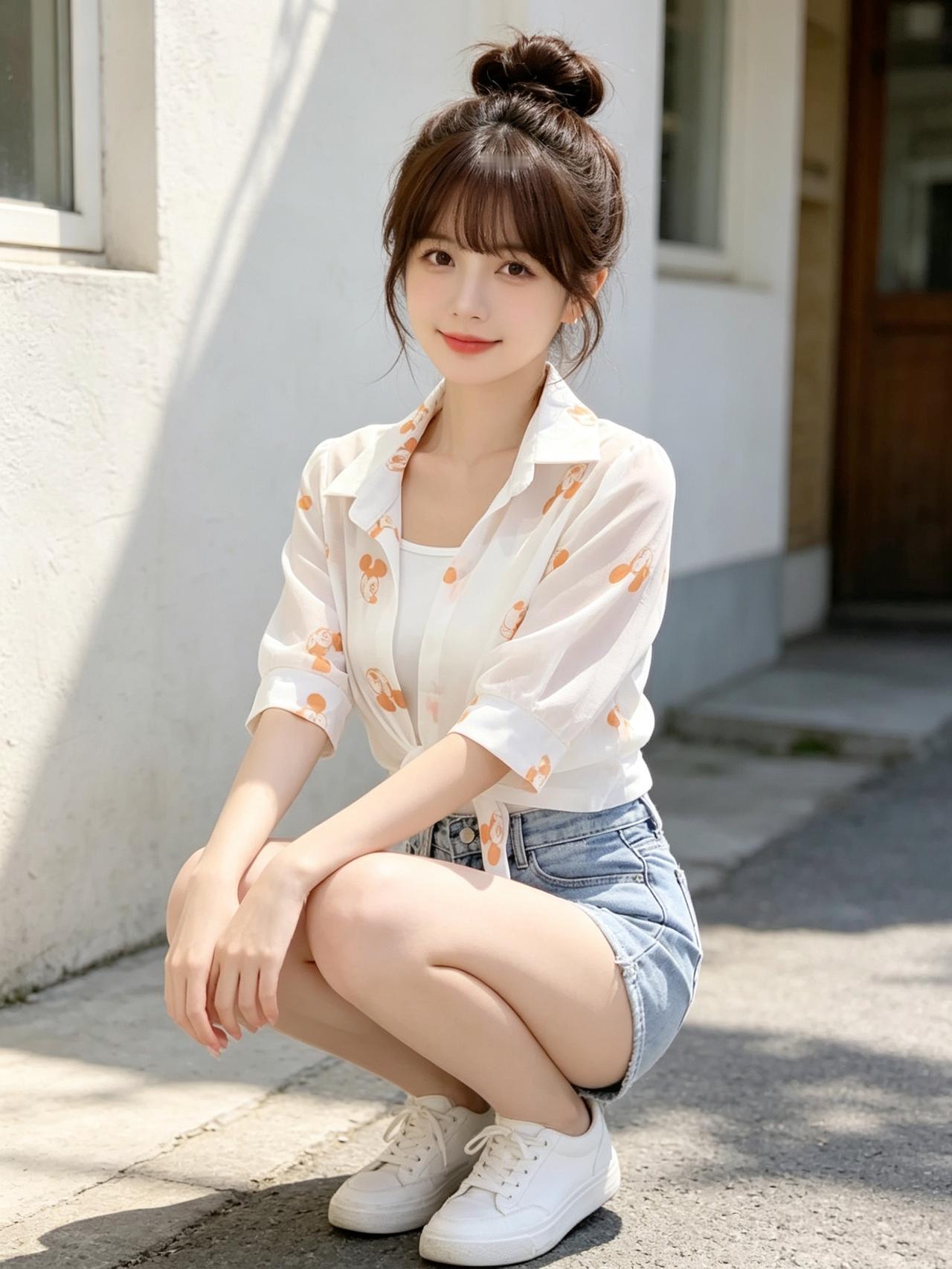 元气少女穿搭指南：清新白衬衫+牛仔短裤，元气满满！🌞👗👠如何穿搭展现温柔女