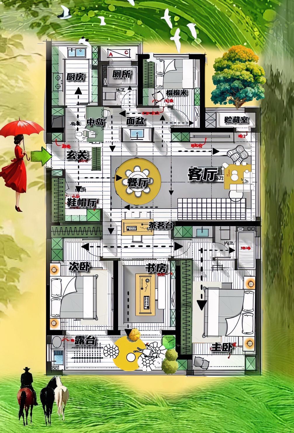 努力了一辈子，两居终于过上了大平层的生活，128m²很有见地的户型！用三个端