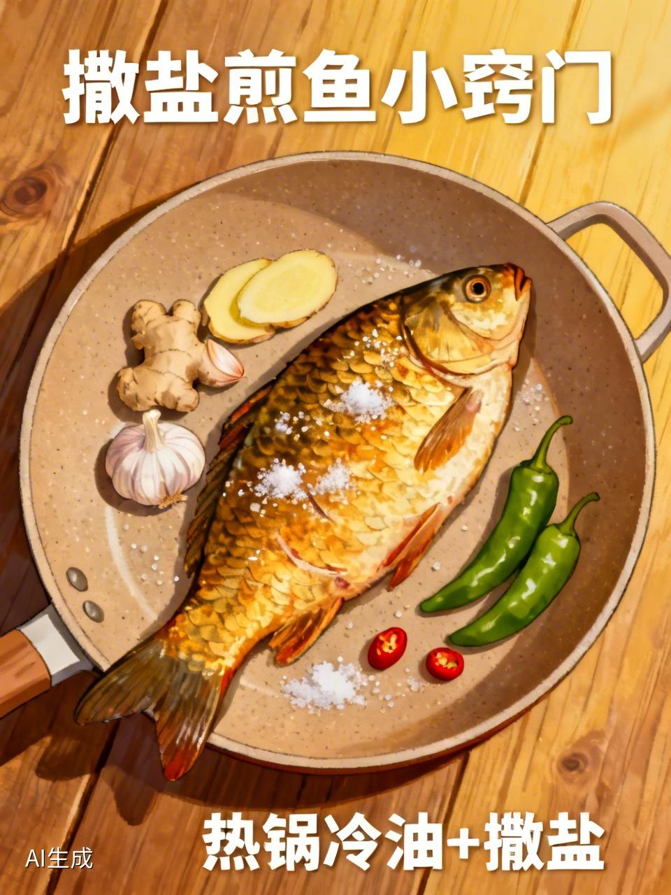 我煎鲫鱼总是煎烂，皮掉开花很丑。热锅冷油试了，先腌一下试了，都没成功。今天，煎之