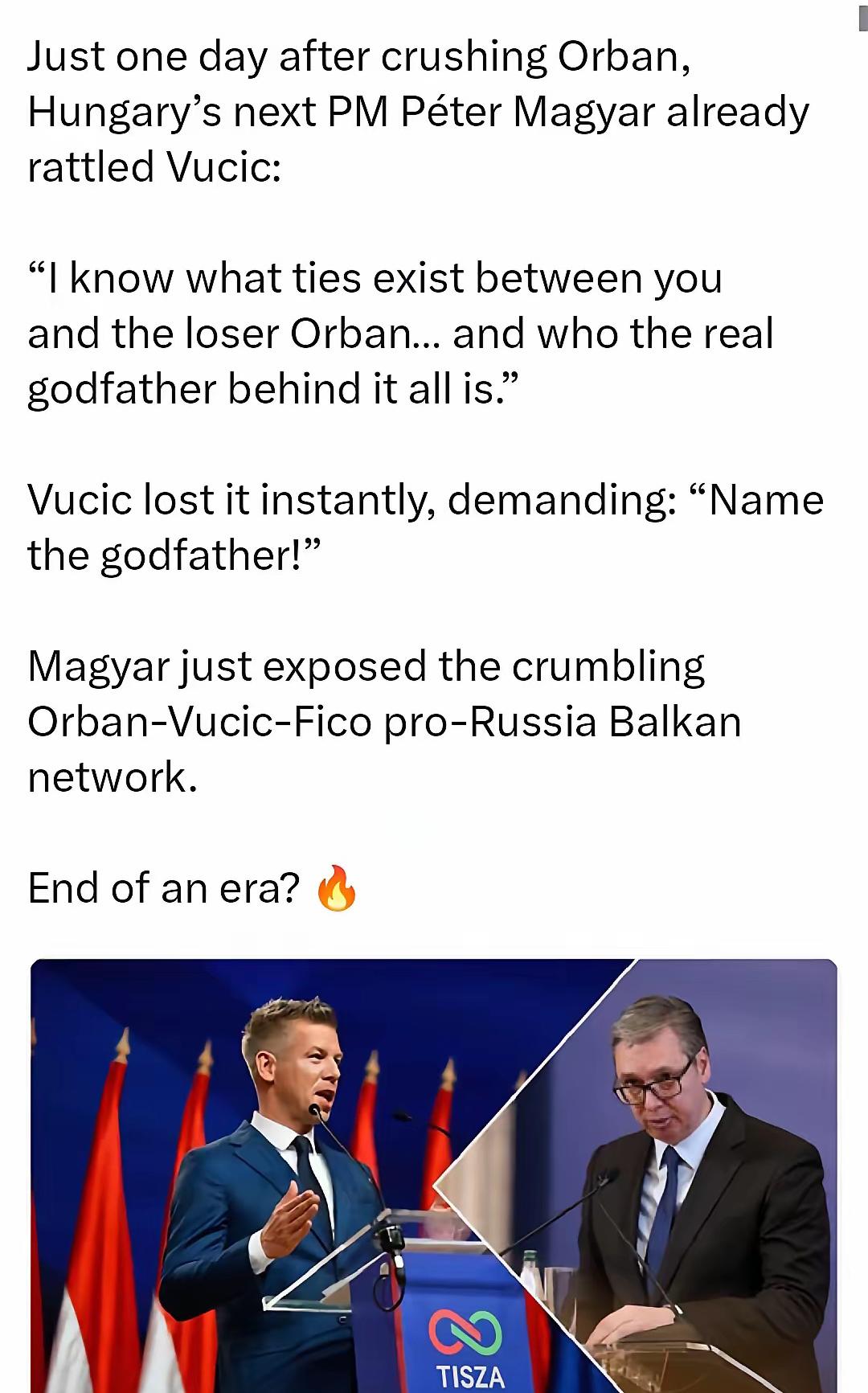 匈牙利和塞尔维亚发生冲突就在击败奥尔班一天之后，匈牙利的信任总理马加尔就向塞尔