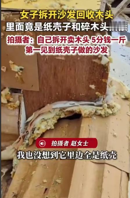 4月30日报道，河北廊坊的张女士拆开一套旧沙发，满心期待能剥出几斤木头换几毛钱，