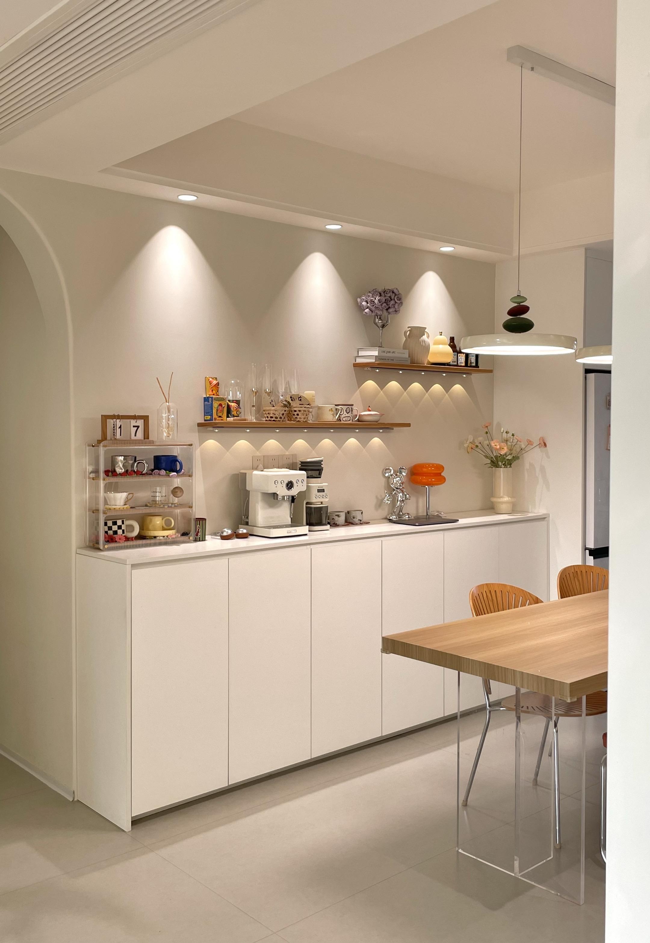 无吊柜餐边柜｜原来那么多人喜欢啊～餐厅开间只有2.76m 没有做千篇一...