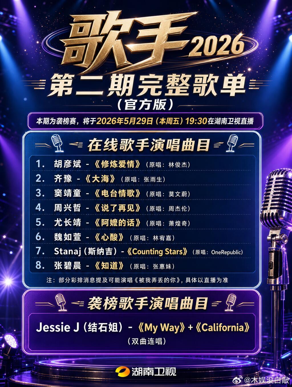 歌手歌手第二期歌单个人比较期待“胡豆”这俩的歌曲，周魏两人其中之一可能有点悬歌