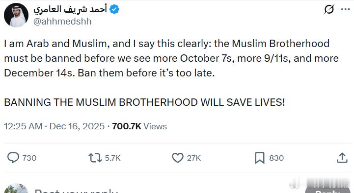 来自阿联酋的艾哈迈德·阿尔阿米里：“我是阿拉伯人，也是穆斯林，我在此明确表示：在