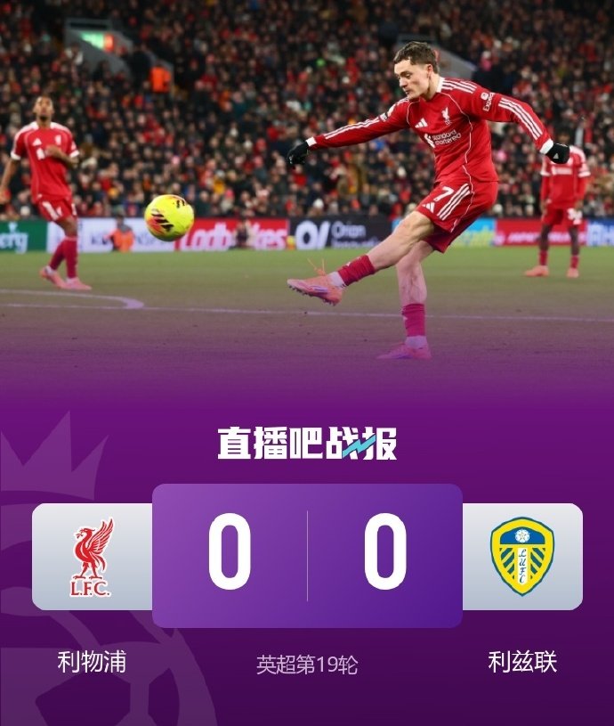 利物浦0比0利兹联利物浦4连胜终结，主客面对利兹联均战平；维尔茨灾难发挥&屡失良