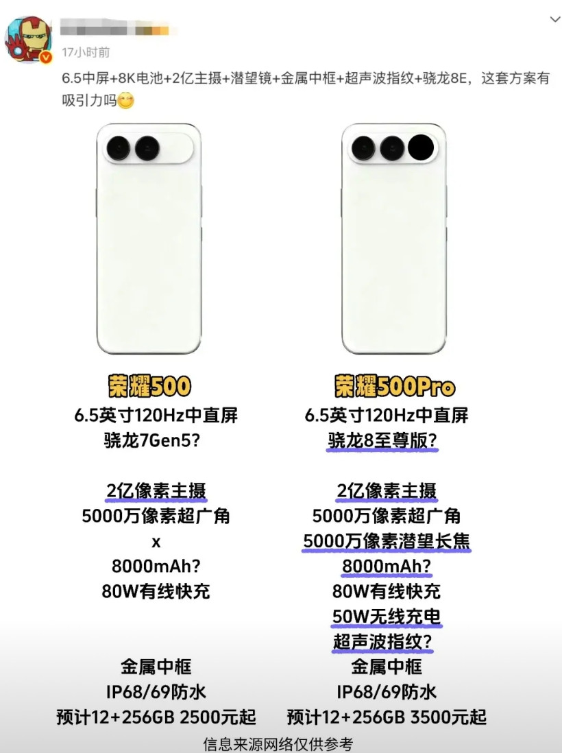 8000大电池+骁龙8，荣耀500Pro不得卖爆！没想到啊，荣耀的中端产品线