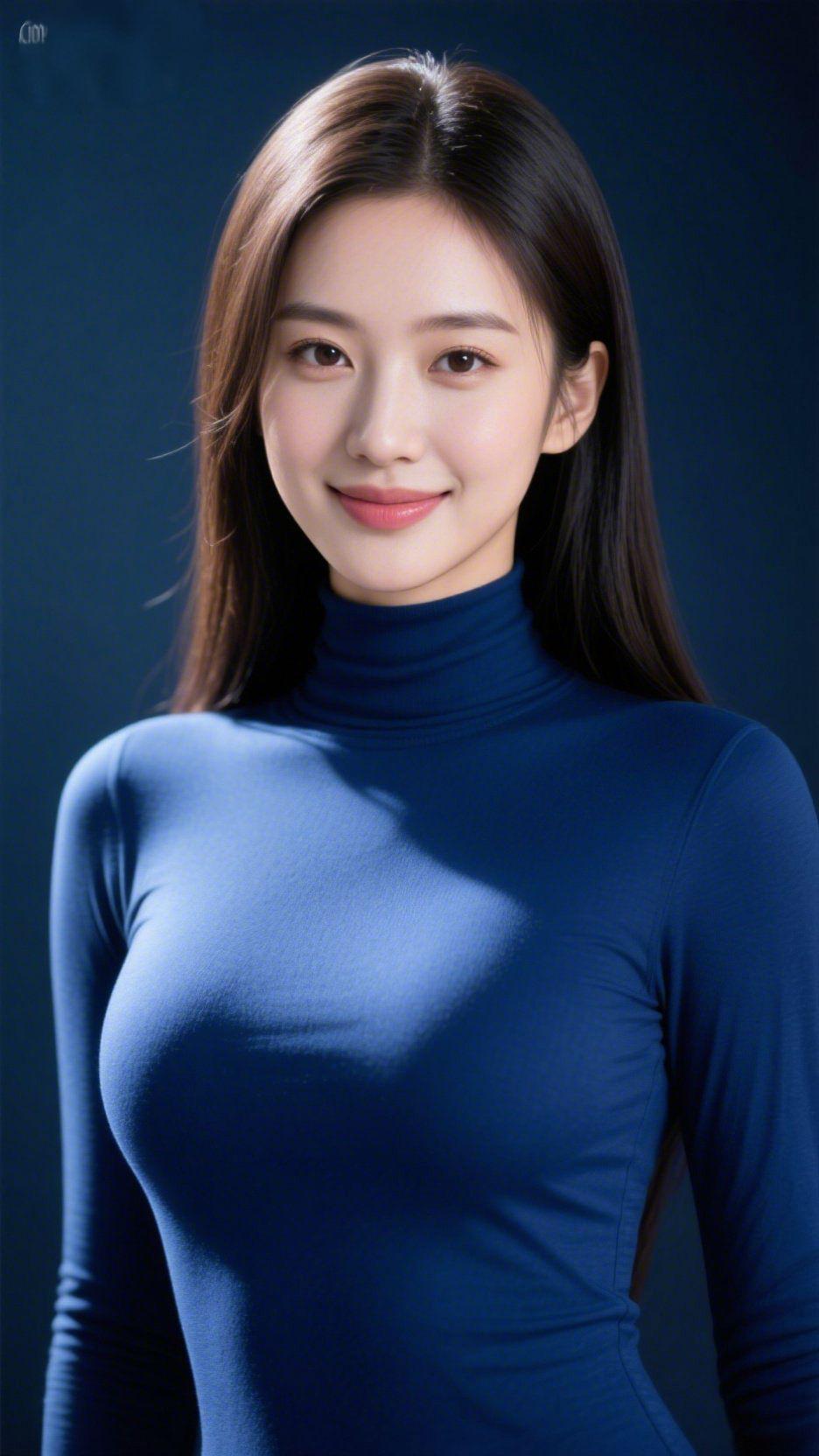 藏青里的静柔光色深暗背景间，柔光轻落肩头——藏青衣衫似浸了夜的柔，面料衬着