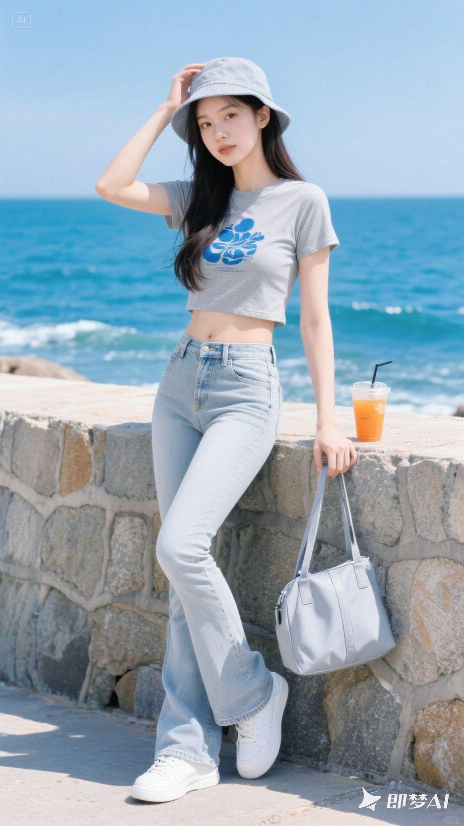 即梦AI 海边美景 每日分享 出游穿搭