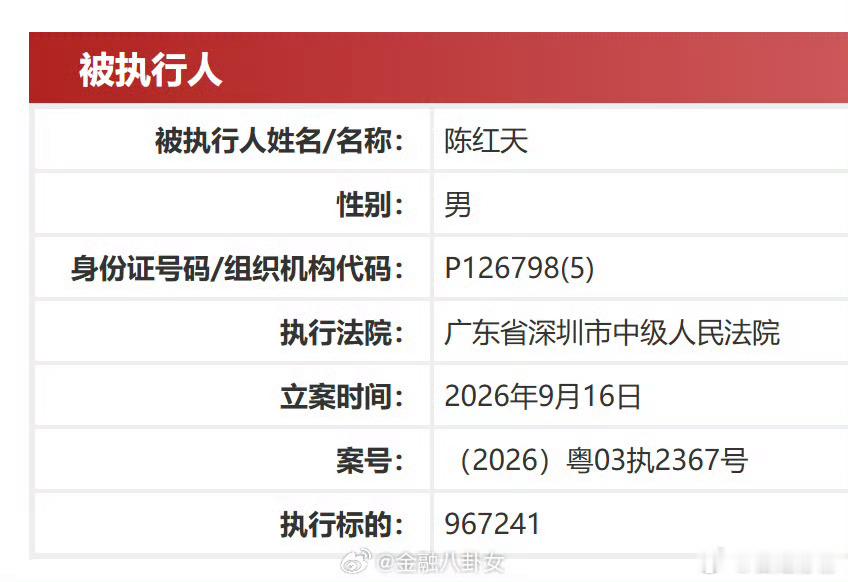 深圳地产富豪陈红天被限高曾以320亿身家位列胡润百富榜的深圳地产大佬陈红天，因多