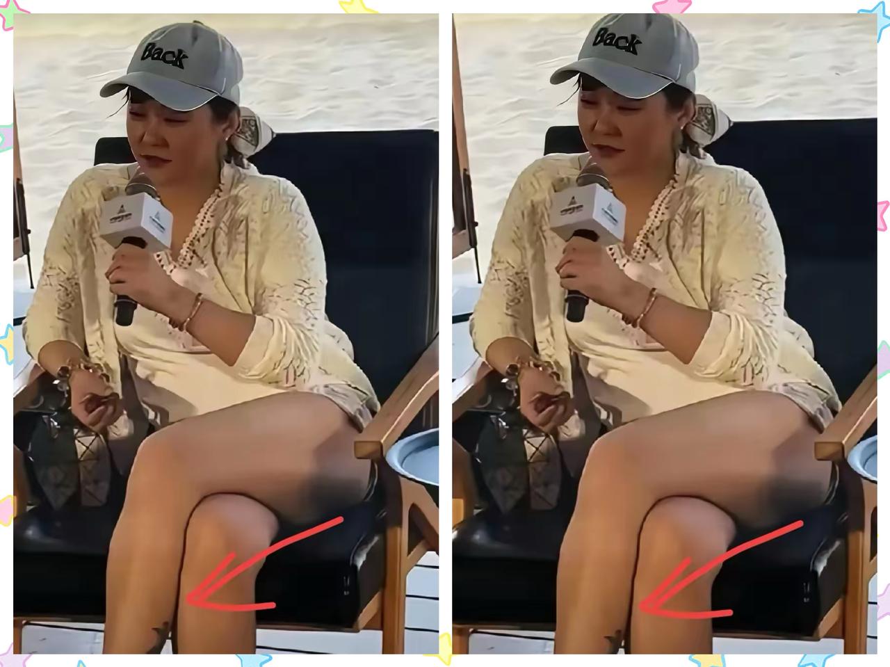 终于知道邓超当年没娶她的原因了看看这大姐大坐姿，腿上的纹身简直霸气外露。不过