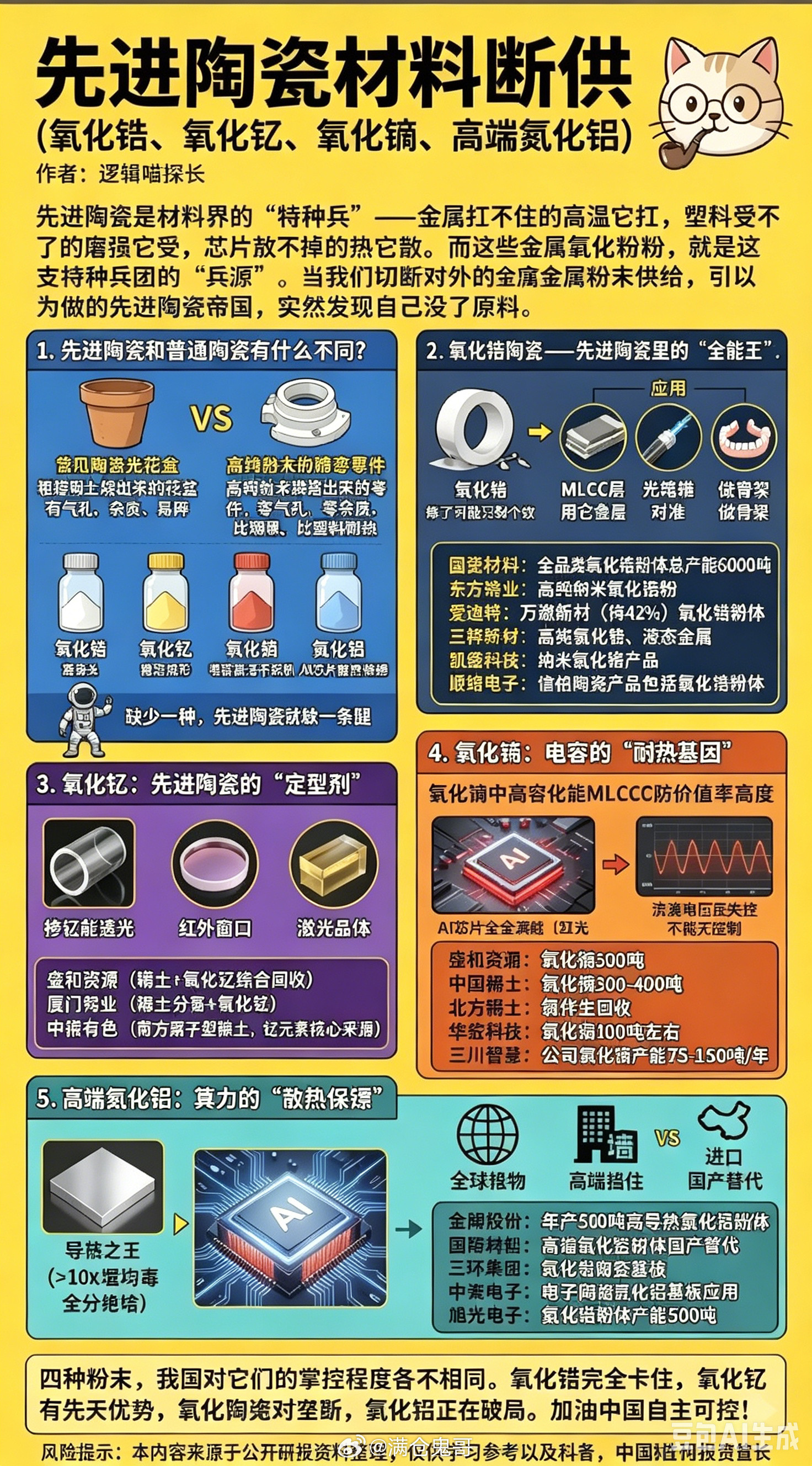 先进陶瓷原料出口管控落地，四大核心粉体迎来国产替代超级黄金周期先进特种陶瓷是高端