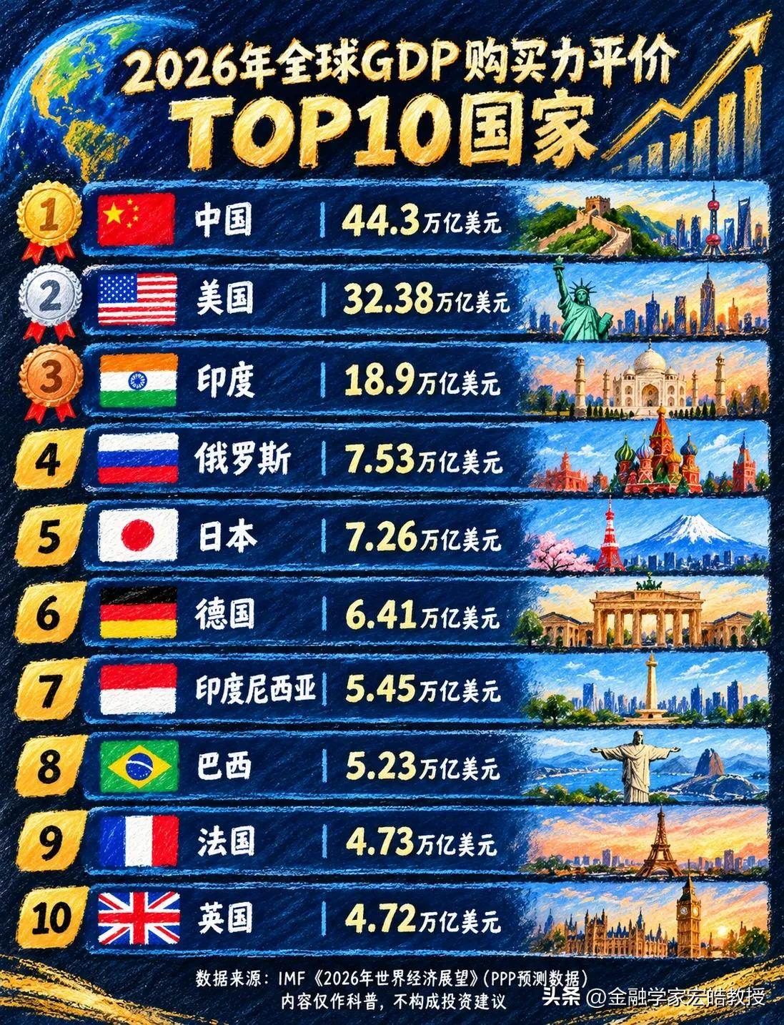 一图看懂IMF2026购买力平价GDP榜单，购买力平价中国高居第一！印度稳居第三