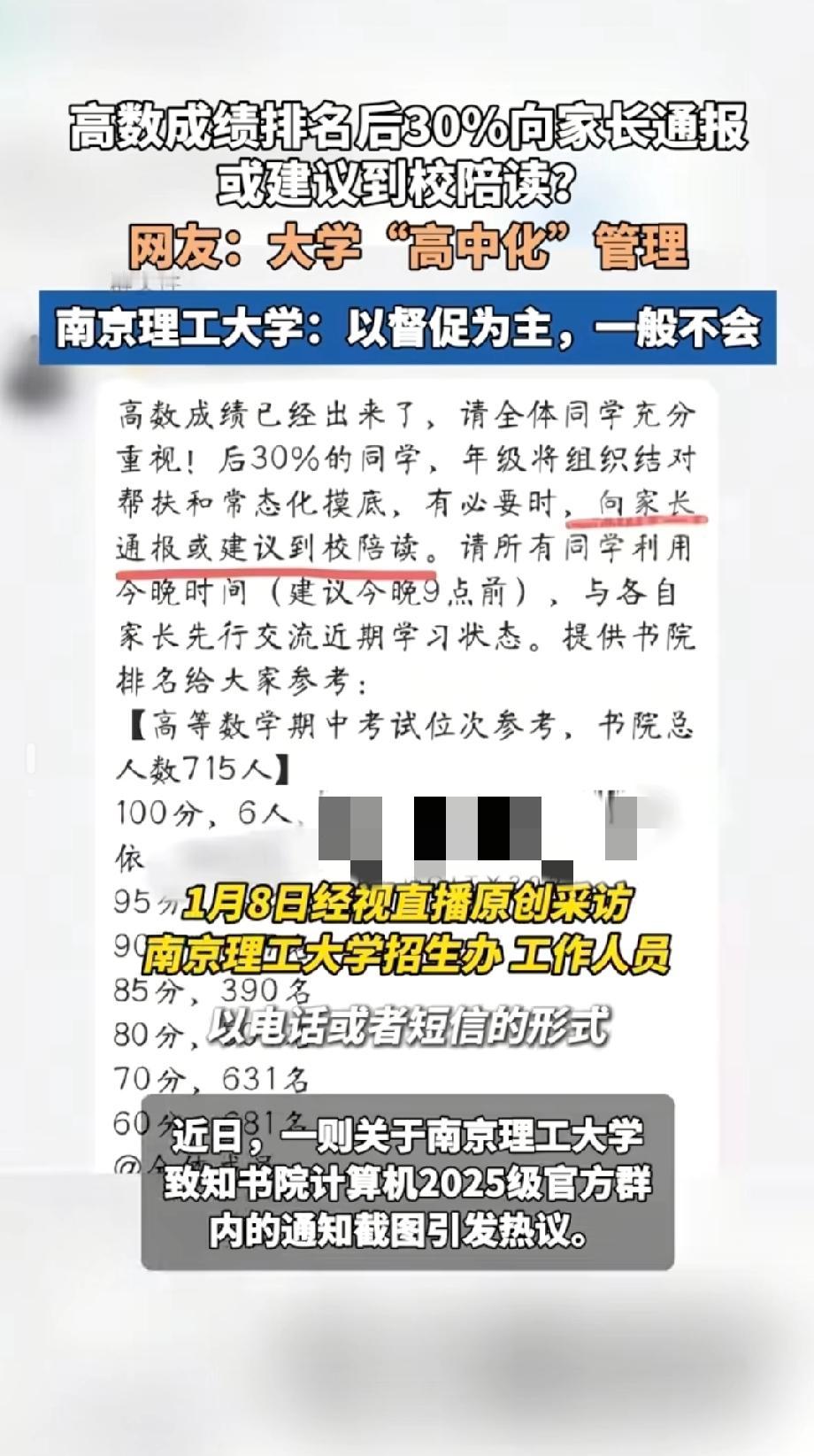 小时候学习不好，被老师叫家长也就罢了，现在大学成绩差居然也要喊家长？南京
