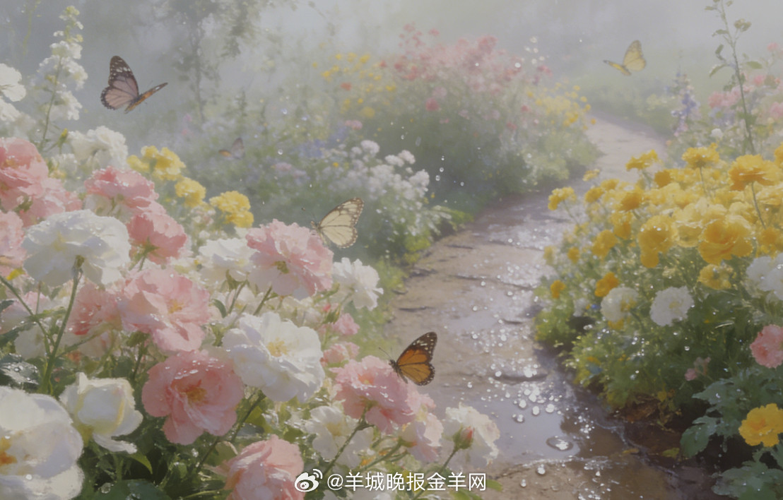 #早安#清晨漫步在蝴蝶纷飞的花园里，彩蝶绕着繁花轻舞，微风裹着花香缓缓而来，自