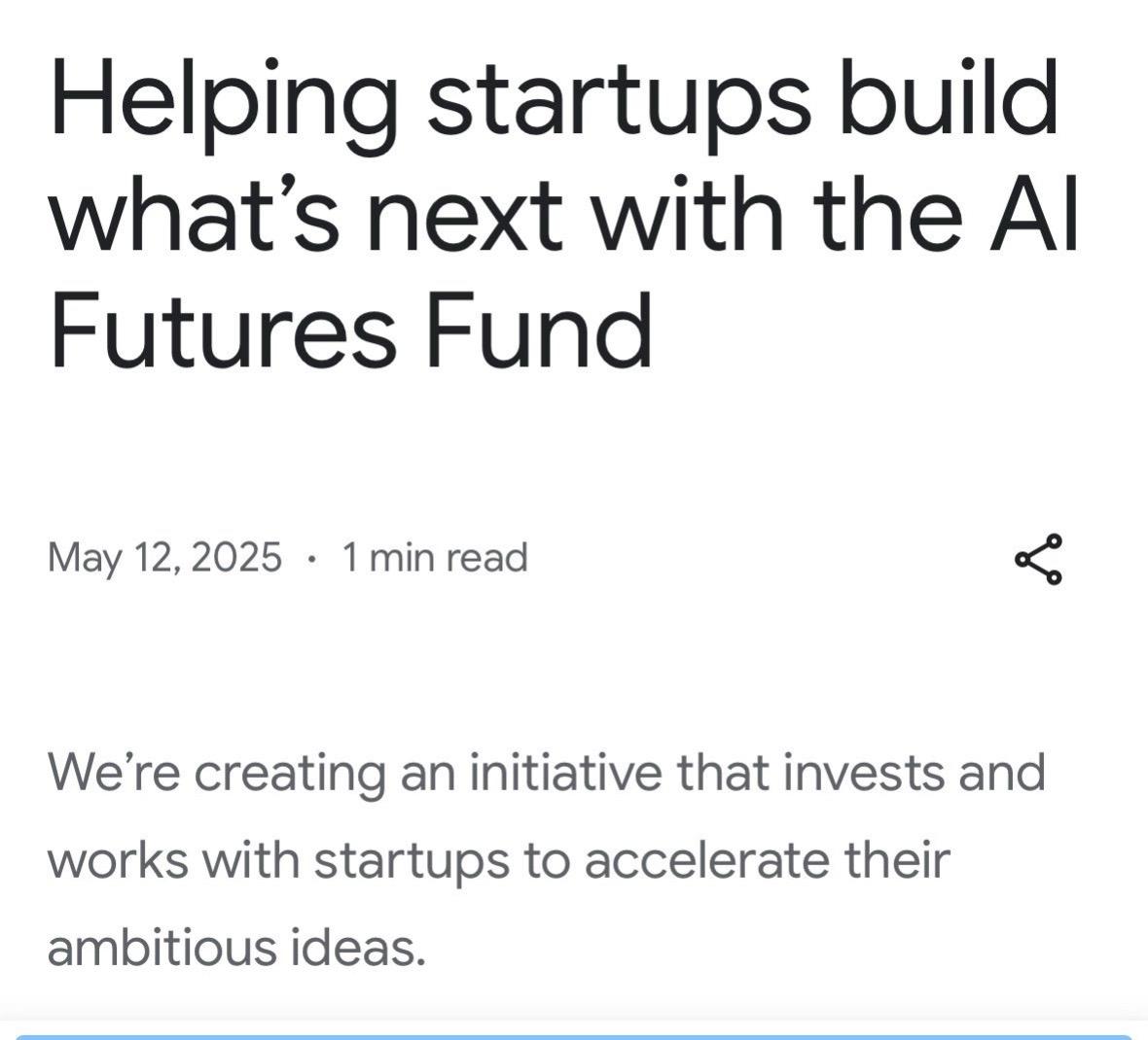 突发新闻：谷歌正式宣布推出人工智能未来基金>一项旨在投资使用Google